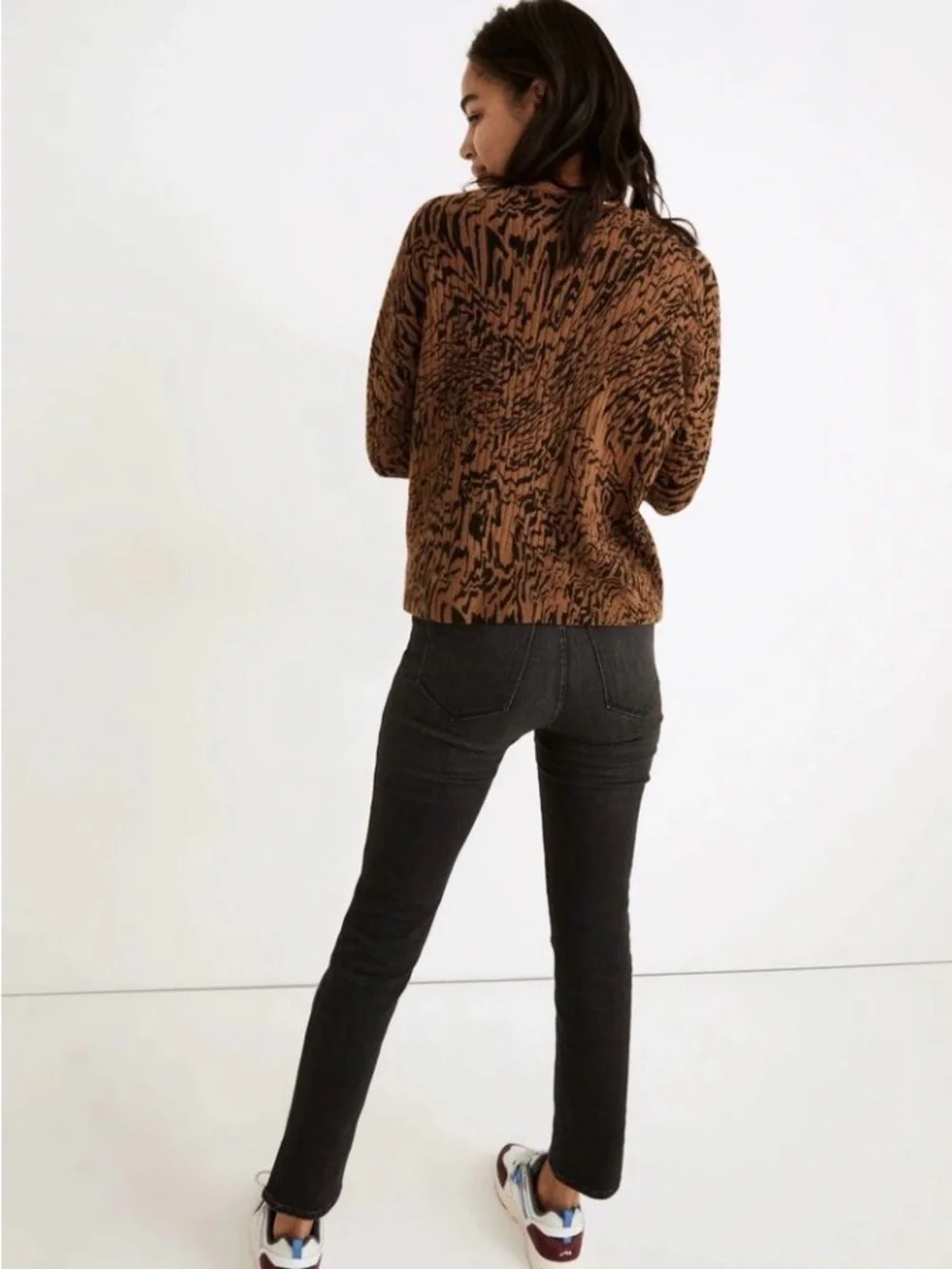 Madewell Cameron Brown Animal Print Wool Alpaca Rib Knit Cardigan Sweater Top